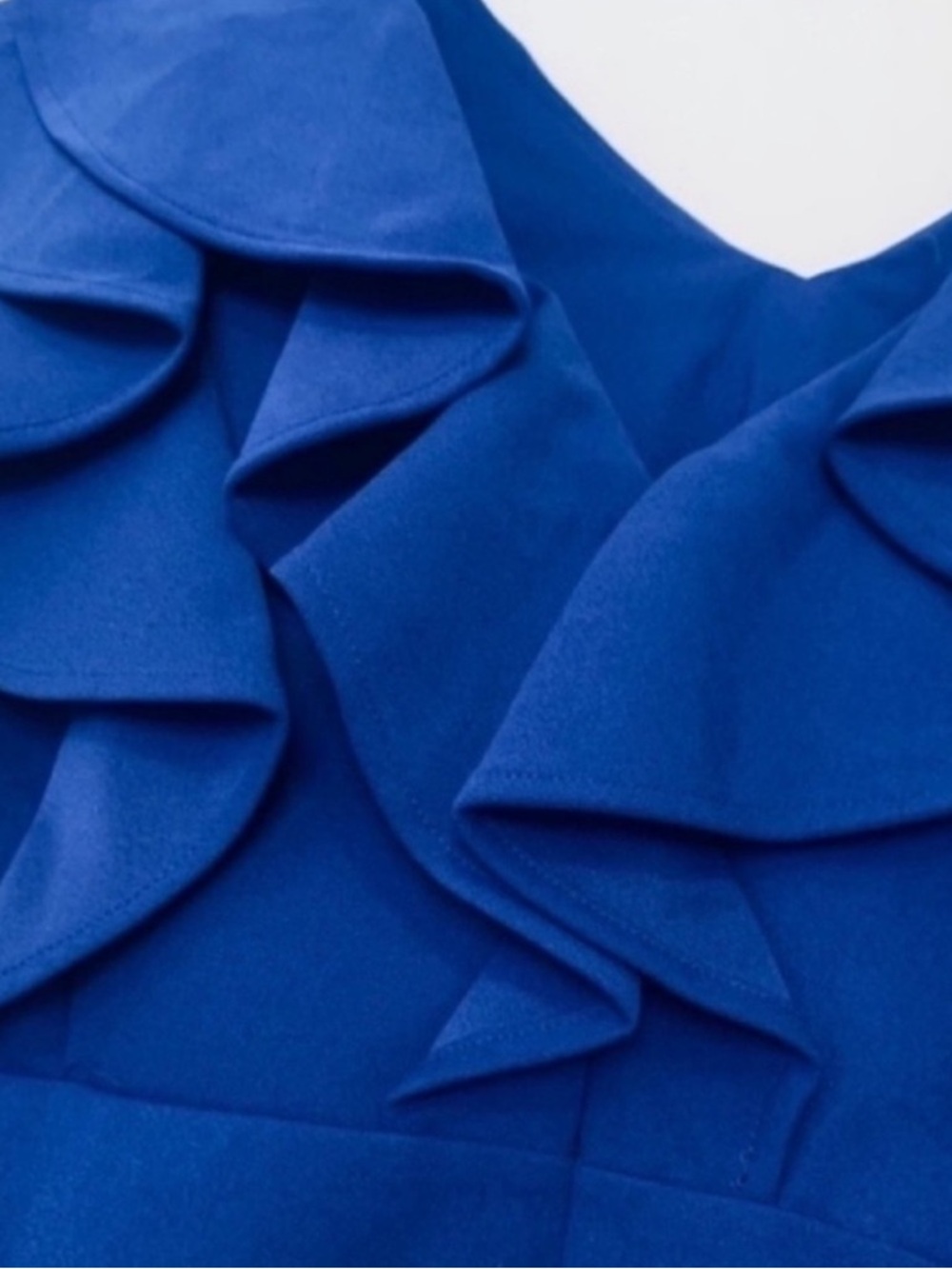 ILE New York Sleeveless Sheath Dress Ruffled V Neckline Blue Size 10 - Picture 6 of 8